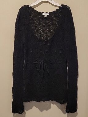 ❤️ CACHE VINTAGE BLACK POINTELLE TUNIC SWEATER, SMALL